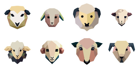 Multiple vector illustrations sheep, low poly style

