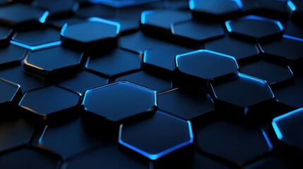 Obraz premium Abstract geometric hexagonal surface with a blue glowing futuristic design