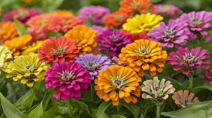 Obraz premium Colorful Zinnia Flowers In Bloom
