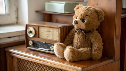 old radio on a wooden table