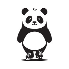Panda skating silhouette vector