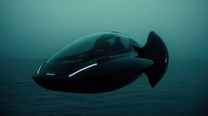 Futuristic underwater craft navigates through the ocean water peacefully