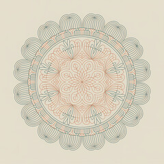 Intricate Mandala design with floral and geometric patterns. Symmetrical circular ornament in teal and gold for meditation, yoga, spiritual decor, and ethnic textile design.