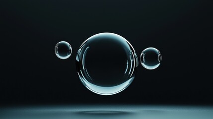 Three transparent spheres are floating in dark space around a larger one