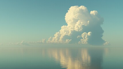 A lone person stands on a small raft on calm water
