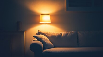 The Warm Glow Of A Lit Lamp Illuminating a Couch