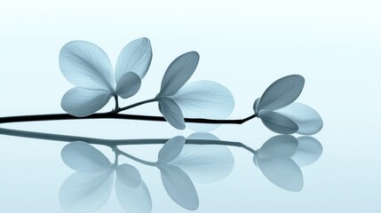 Delicate plant stem and leaves with their soft mirrored reflections