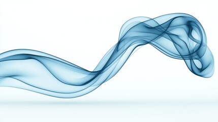 Blue flowing smoke forms an elegant abstract shape on white background