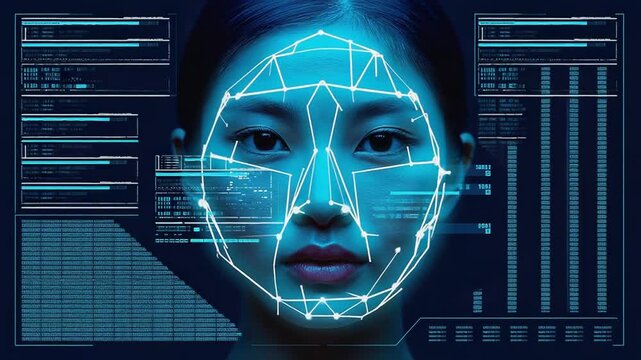 Facial recognition system scanning woman face using artificial intelligence