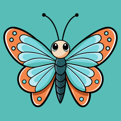 Illustration of a colorful cartoon butterfly with big eyes