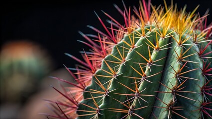 Vivid Closeup of a Cactus with Striking Red and Yellow Spines Nature Photography Desert Plant Succulent Botanical Garden Flora Desert Botanicals