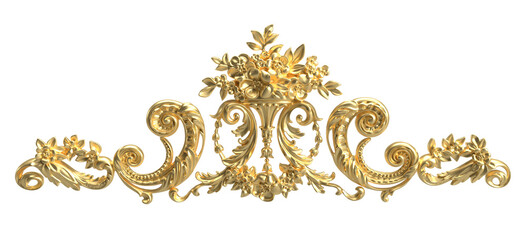 Elegant Gold Ceiling Medallion with Ornate Scrollwork and Floral Details