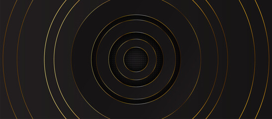 Dark Gray Futuristic Background with Layered Concentric Circles in Golden-Yellow Accents, Featuring Textured Inner Circles and a Dotted Pattern for Depth, Elegance, and a Sleek Modern Geometric © Yaba Daba Duu