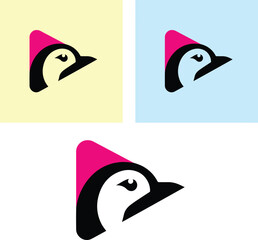 Stylized Penguin Head Logo with Play Button and Colorful Crest.eps