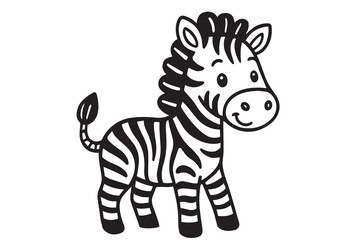 Vector of a zebra in minimalist style, drawn in black and white with thick black outlines and no gradients, highlights, or color.

