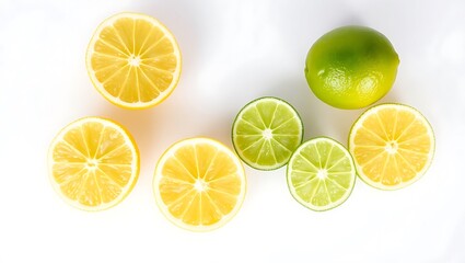 Obraz premium Fresh lemon and lime slices on white background citrus fruits