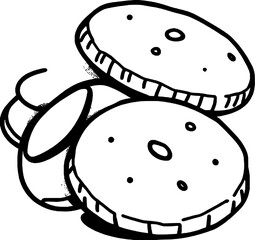 Sketch Illustration Of Three Round Cookies Stacked Elegantly on White Background Simple Design