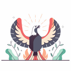 Illustration of a phoenix rising with wings spread wide