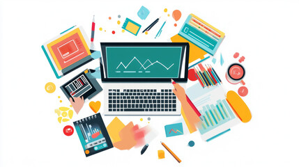 Data visualization trends modern workspace digital art creative environment overhead viewpoint business insights