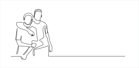 Continuous Line Drawing of Two Friends Hugging.