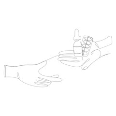 Continuous Line Drawing of Hands Exchanging Medicine – Minimalist Medical and Healthcare Illustration