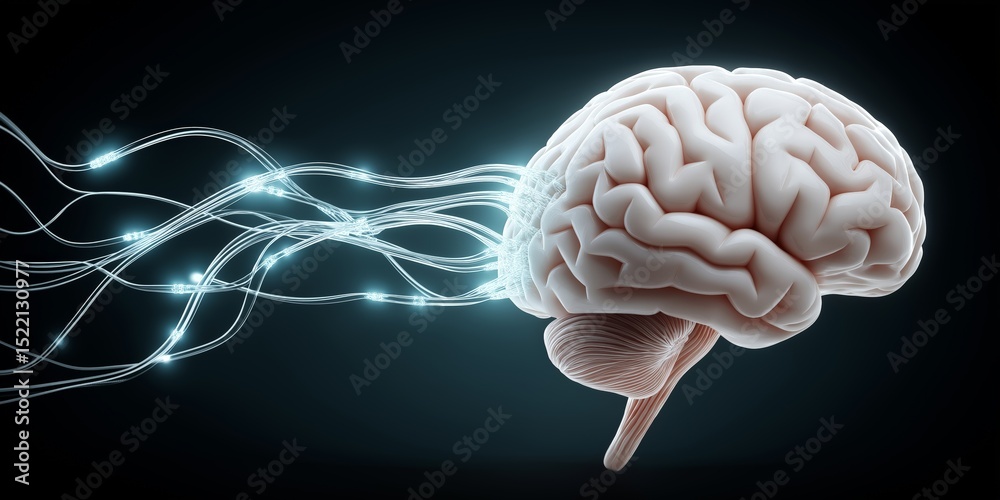 Wall mural neuroplasticity learning concept. brain with glowing lines representing thought and connectivity.