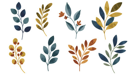 watercolor leaves and leaf sprigs - natural botanical elements isolated on transparent background
