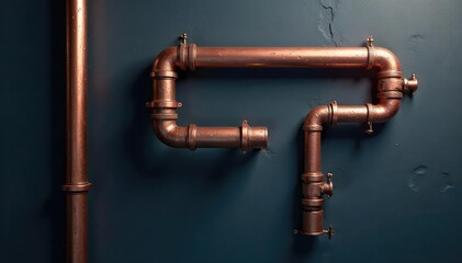 Stylish copper pipe design, minimalist cooler line, sleek modern aesthetic , cold, plumbing, elegant