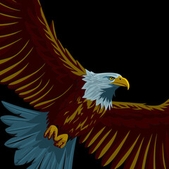 Fototapeta premium Illustration of an eagle with wings spread on black background