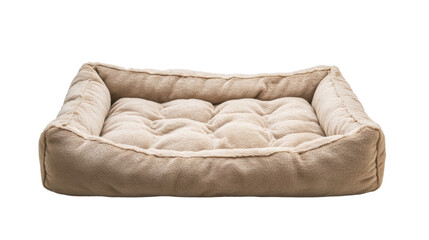 plush beige dog bed with soft cushions on white background