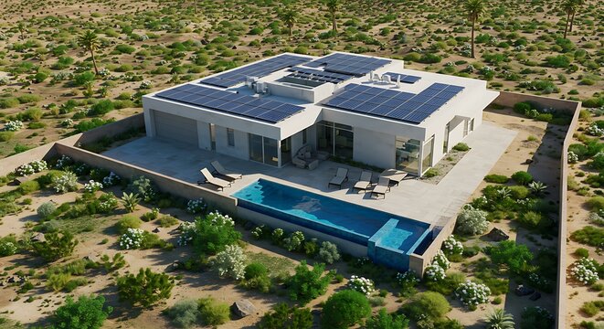 Luxurious Desert Oasis: A Modern Smart Home with Solar Power and Infinity Pool