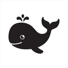 Whale Silhouette Icon – Minimal Vector of Cartoon Sea Mammal in Flat Style