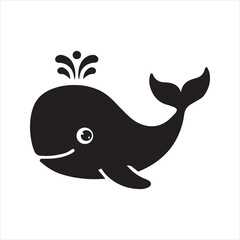 Whale Silhouette Icon – Minimal Vector of Cartoon Sea Mammal in Flat Style