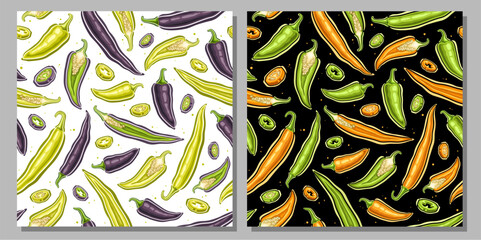 Vector Chili Pepper seamless patterns