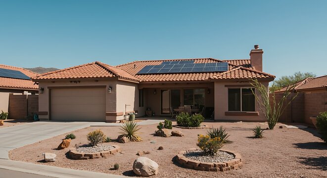 Desert Oasis: Sustainable Home with Solar Panels and Xeriscaping
