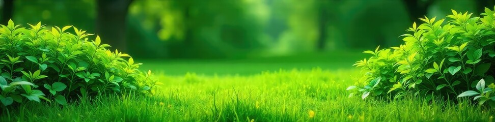 Fototapeta premium Lush green shrubs and vibrant grass create a vibrant, natural scene, perfect for nature-themed projects Ideal for backgrounds or textures , habitat, vegetation
