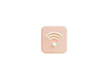 D render of a simple, minimalistic icon with a wireless network sign on a light background, in pastel colors of peach and mint green,