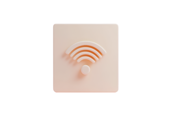 D render of a simple, minimalistic icon with a wireless network sign on a light background, in pastel colors of peach and mint green,  