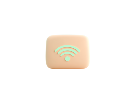 3D render of a simple, minimalistic icon with a wireless network sign on a light background, in pastel colors of peach and mint green,