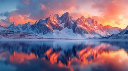 Fototapeta premium Majestic Sunset Over Snowy Peaks.