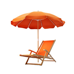 Orange beach chair and umbrella, perfect for summer vacations.