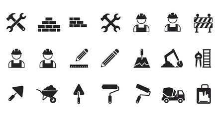 Construction and Engineering Icon Set &ndash; Flat Vector Design