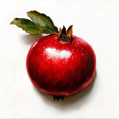 pomegranate with leaf isolated on white background