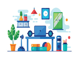 Modern home office workspace illustration isolated on white background
