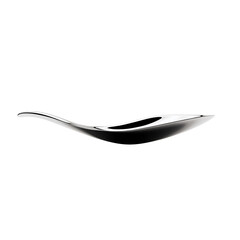 A sleek, curved metal spoon on display, it offers a minimalist and elegant aesthetic, with high-gloss reflective surface.