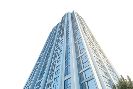 Modern highrise building exterior architectural design isolated on transparent PNG