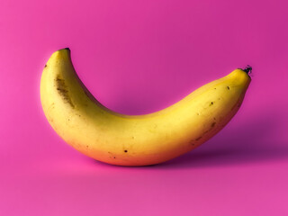 Bright Yellow Banana on Vibrant Pink Background for Creative Design