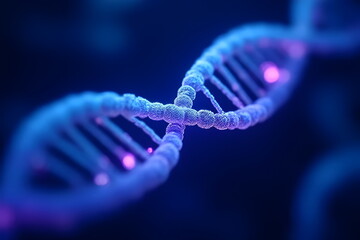 Futuristic Glowing DNA Double Helix in Blue Light