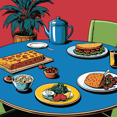 comic style vector table image for graphic design