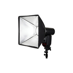 Studio photography softbox light equipment on a stand, used to provide diffused and professional lighting.